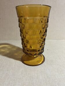 Set Of 4 Vintage Indiana Glass Whitehall Amber Cubist Footed Tumblers 6" Tall