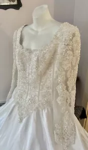 Mori Lee VTG 80s White Beaded Wedding Dress sz 14 - Picture 1 of 23