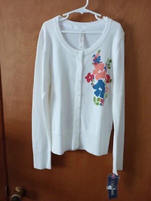 Cárdigan Suéter Grande 10/12 Para Niña Cherokee Marfil Floral LS Nuevo Con Etiquetas Foto 1 de 4