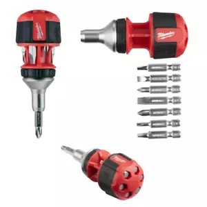 Milwaukee 8 in 1 Compact Ratcheting Multi-bit Screwdriver PH1 PH2 PZ1 PZ2 T15 - Picture 1 of 4