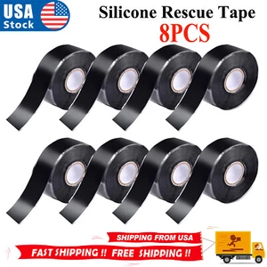 8pcs Black Rubber Silicone Repair Waterproof Adhesive Tape Rescue Self Fusing - Picture 1 of 8