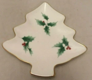 Mikasa Christmas Tree Candy Dish Ribbon Holly Gold Trim Bone China Holly 6" Dish - Picture 1 of 8