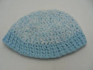 LIGHT BLUE/WHITE - HAND KNITTED - YOUTH SIZE - STOCKING CAP BEANIE HAT! - Picture 1 of 1