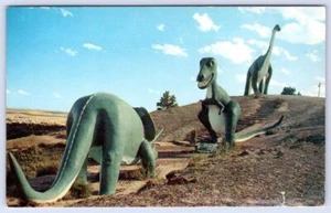 POSTAL CROMADA DE COLECCIÓN DE COLECCIÓN DE LOS AÑOS 50 PARQUE DINOSAURIO RAPID CITY BLACK HILLS SUR DAKOTA - Imagen 1 de 2
