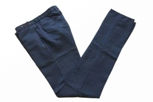 PT01 Trousers: 28/29, Solid navy blue, flat front, cotton/linen - Picture 1 of 3
