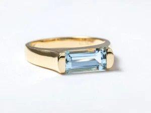 1,40 Ct Aquamarin Verlobungsring Mit Zargenfassung Aus 14k Massivem Gelbem Gold - Bild 1 von 5