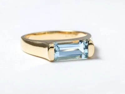 1,40 Ct Aquamarin Verlobungsring Mit Zargenfassung Aus 14k Massivem Gelbem Gold - Bild 1 von 4