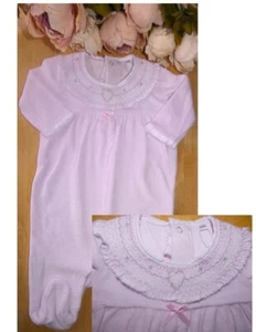 Baby Girl Playsuit Romper Sleepsuit Velour Rose Embroidery Smocked Collar 3 6 9m - Picture 1 of 6