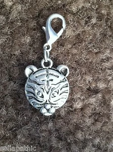 Tiger Head Tibetan Silver Charm Bookmark Bracelet Scrapbooking 5/8" Animal - Picture 1 of 3