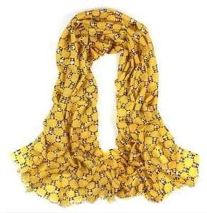 100% wool scarf women neckerchief Shawl wrap large plaid yellow black soft W940 - Picture 1 of 3