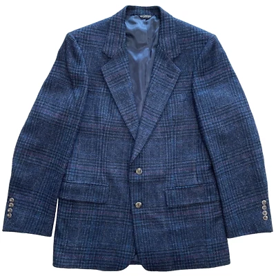 Blazer Traje Chaqueta Barrister Hartmarx Speciality Azul Negro Lana a Cuadros M Foto 1 de 4