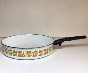 Enamel Skillet Frying Pan With Kitchenware Design Fruit Flowers Kettle Colorful - Picture 1 of 12