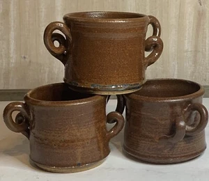 Lot Of 3 Signed 1982 Whimsical Studio Pottery Mugs Mug Unusual Twisted Handles - Picture 1 of 20