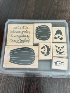 Stampin' Up! Carved & Candlelit Wood Mounted Rubber Stamp Set Pumpkin Halloween - Picture 1 of 3
