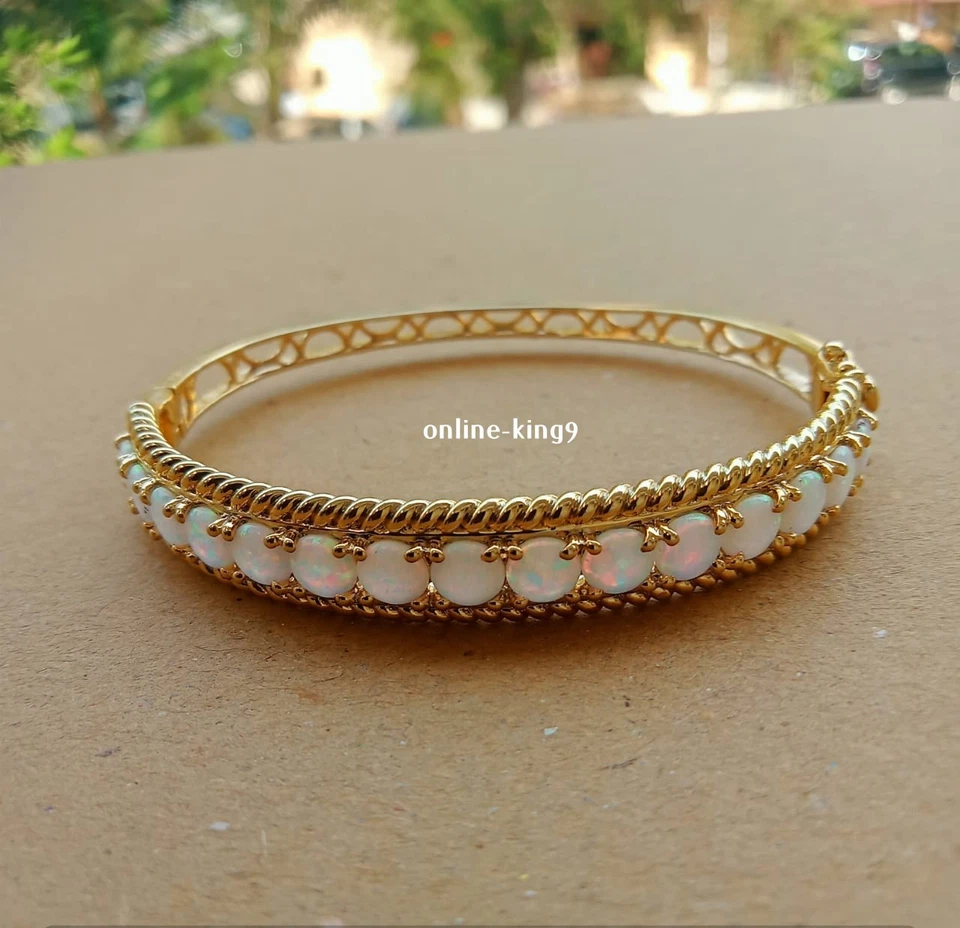 5Ct Simulated Fire Opal Women's Wedding Bangle Bracelet 14k Yellow Gold Plated - Image 1 of 4