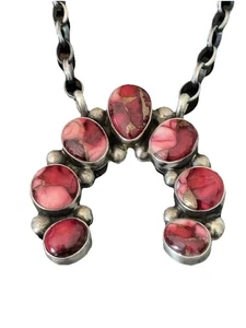 NAVAJO AUGUSTINE LARGO DAHLIA ROSE NAJA PENDANT STERLING SILVER NECKLACE - Picture 1 of 10