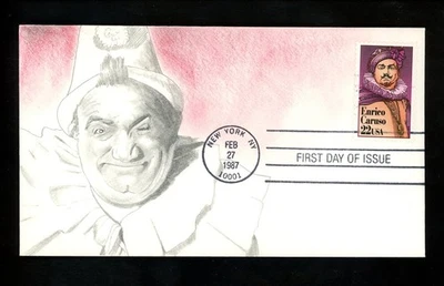 US FDC #2250 Marvin Friedman Hand Drawn HD 1987 NY Enrico Caruso Opera Music HC - Image 1 of 2