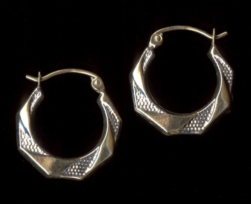 New 10K 17mm Solid Yellow & White Gold Round Hoop Snap Stud Earrings PM - Image 1 of 1