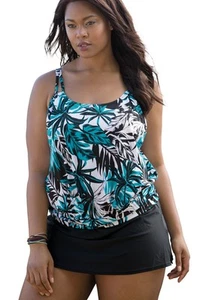 Swimsuits for All Women's Plus Size Loop Strap Blouson Tankini Top - Picture 1 of 12