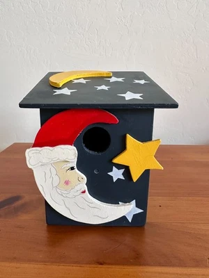 Christmas Wooden Birdhouse Crescent Moon Santa Stars - Image 1 of 4