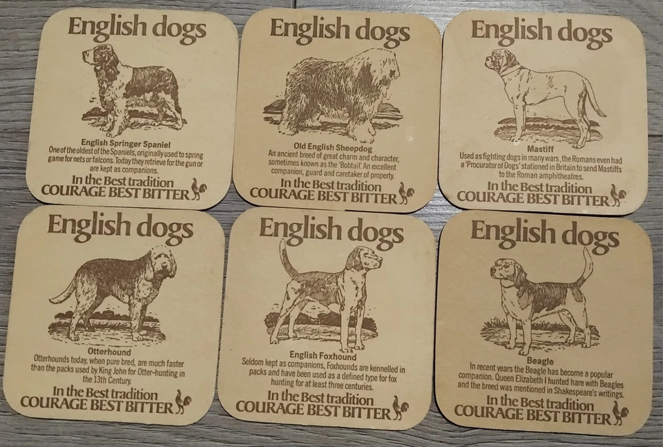 6× 70s Courage Best Bitter English Dogs Beer Mats In Great Condition. - Image 1 of 2