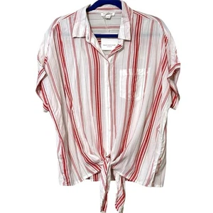 Beachlunchlounge women’s size large red white striped button tie front casual - Picture 1 of 10