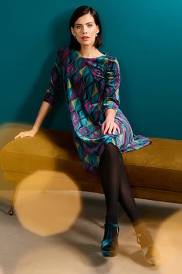 Seasalt Women's Regular Mahonia Velvet Shift Dress Festive Ribbons Dark Jade - Image 1 of 4