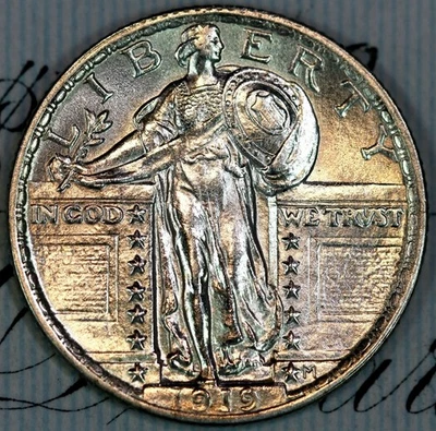 1919-P FH SOLID+ GEM BU MS STANDING LIBERTY QUARTER DC276 FROM MATTHEWS HOARD - Image 1 of 4
