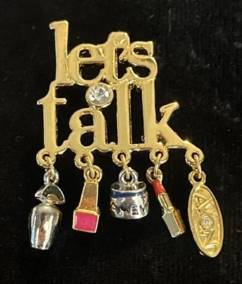 Avon Lets Talk Dangle Gold  & Silver Tone Charms Enamel Crystal Pin - Image 1 of 2