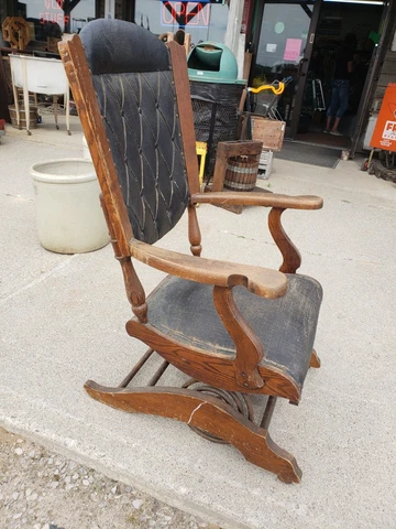 Vintage 1897 Schram adult spring rocker rocking chair wood leather no damage Cover
