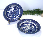 2 Vintage Churchill England Blue Willow Transferware Cereal Bowls Pagoda Birds