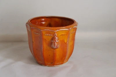 Blumentopf klein Blumen Übertopf orange Keramik getöpfert Blumenübertopf Töpferi - Bild 1 von 4