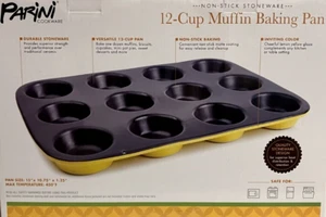 New Parini Cookware 12-Cup Muffin Baking Pan Non Stick Stoneware w/ Lid - Heavy - Picture 1 of 2