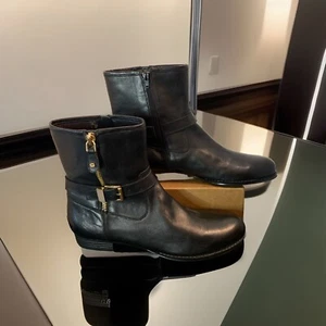 Isaac Mizrahi TASHA Black Leather Moto Buckle Ankle Boot Sz 12 M - Picture 1 of 16