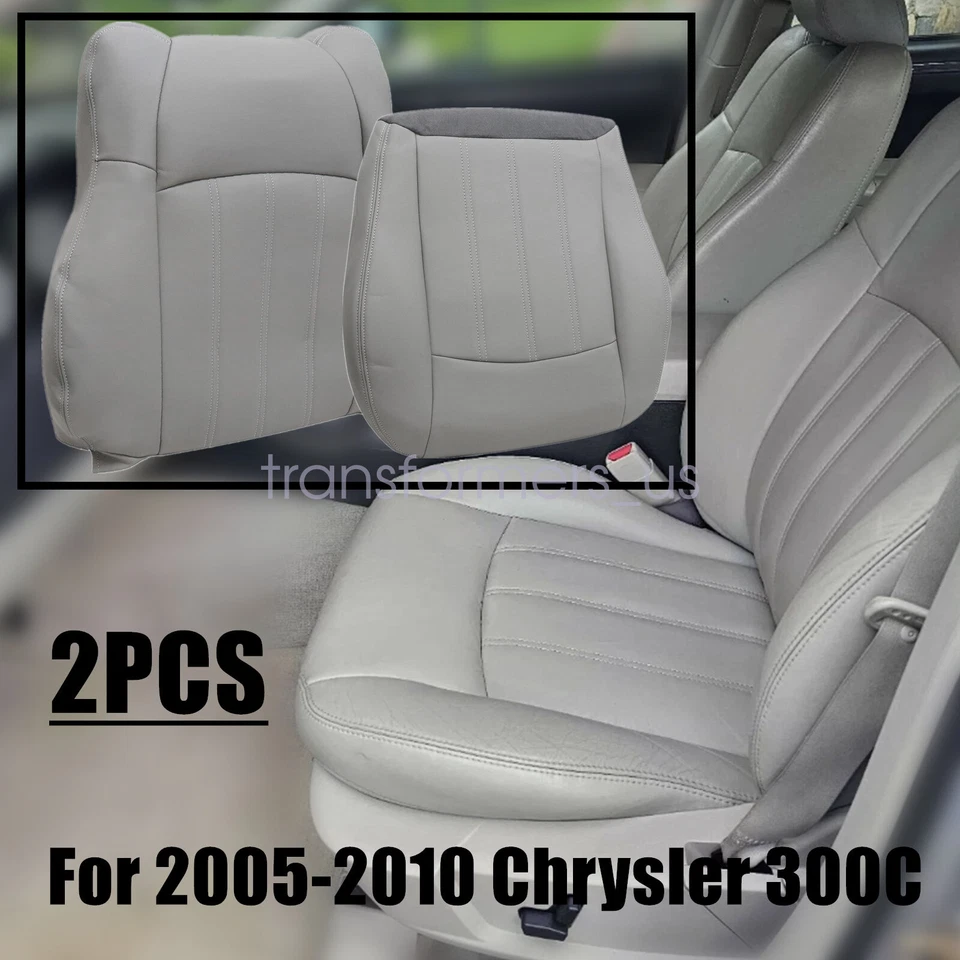 2 PIEZAS Para Chrysler 300C 2005-2010 Parte Inferior y Superior Cuero Cubierta de Asiento Gris Claro Foto 1 de 4