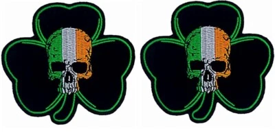 Irish Shamrock Skull Embroidered Patch |2PC -3.5 inch -iron on Sew on - Image 1 of 2