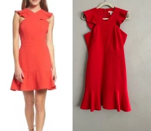 Chelsea28 Womens Dress Size Medium Red Cross Front Ruffle Trim Date Night Party - Picture 1 of 9