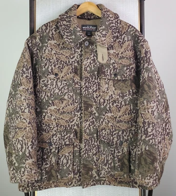 Rare WOOLRICH Size Large Mens Wool Camouflage Field Jacket Coat Button Front - Image 1 of 4