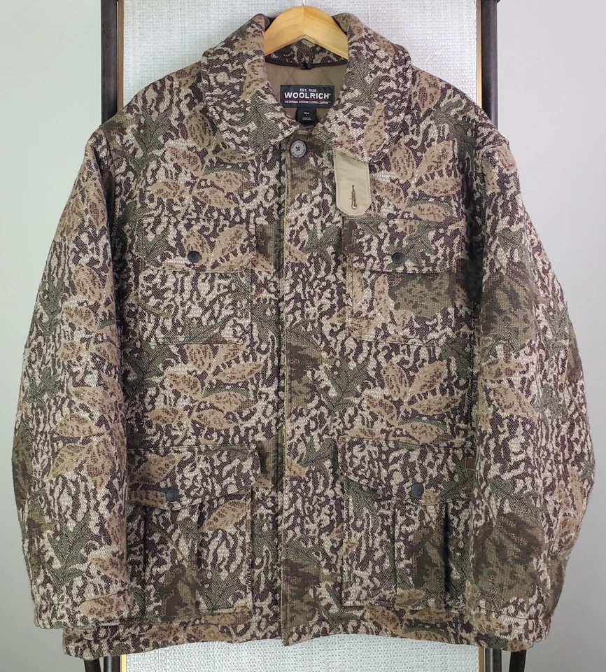 Rare WOOLRICH Size Large Mens Wool Camouflage Field Jacket Coat Button Front - Image 1 of 4