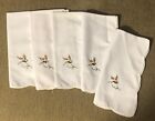 Vintage Embroidered Butterfly White Linen Cloth Napkins Set Of 5 - 16 inch