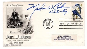 #1241 John J. Audubon 1963 FDC - ArtCraft Signed Marlow W. Cook KY Senator - Picture 1 of 2