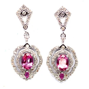 925 Silver 5 x 7 MM. Pink Mystic Topaz, Ruby & Zircon Black Friday Earrings - Picture 1 of 4
