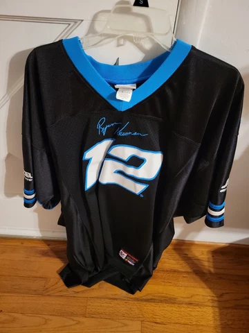 Chase Ryan Newman Signature Jersey Alltel Mens L Nascar Black Blue Short Sleeve Cover