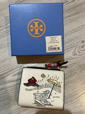 Mini billetera Tory Burch de cuero blanco cangrejo de playa Foto 1 de 4