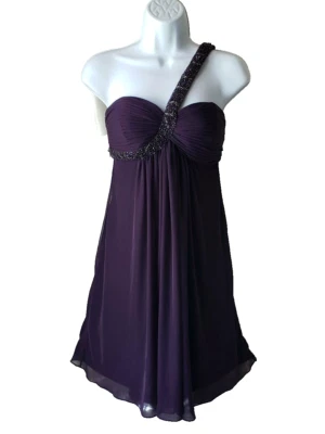 Vtg CACHE Purple Grecian Empire Party Cocktail Dress Beaded Single Strap sz 2 - Image 1 of 4