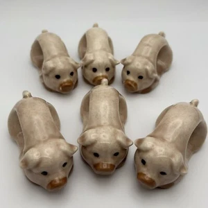 Juego de 6 servilleteros de cerámica para cerdo pintados a mano rosa nariz colas rizadas esmaltadas - Imagen 1 de 8