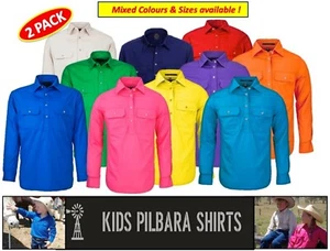RITEMATE - PACK of 2 - PILBARA CLOSED FRONT LONG SLEEVE *KIDS* SHIRT - RM400CF - Picture 1 of 23