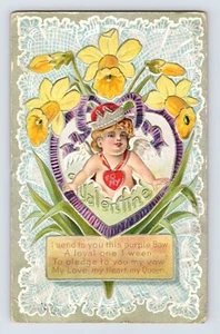 AK Valentinstag Amor Narzisse Blume Romantik 1910 verschickt geteilt hinten - Bild 1 von 2