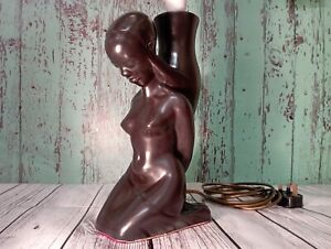 Vintage Dartmouth Pottery Black African Nude Slave Girl Table Lamp Erotic MCM