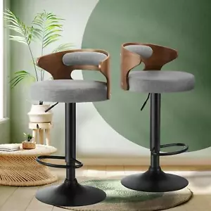 Oikiture Bar Stools Kitchen Gas Lift Swivel Chairs Stool Wooden Barstool Grey x2 - Picture 1 of 10